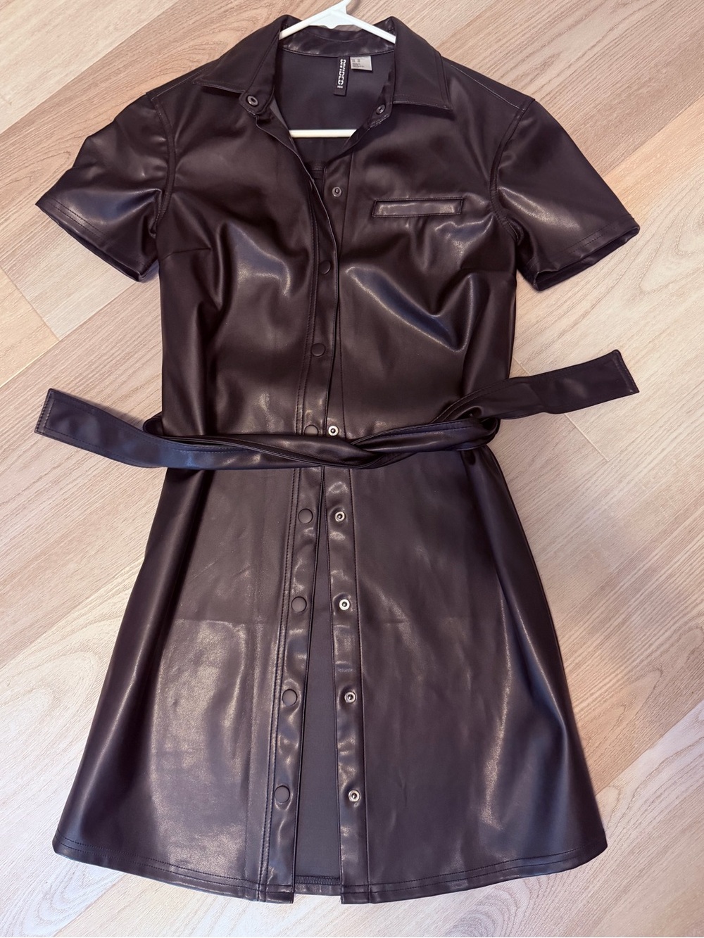 H and m Faux Leather Black Shirt Dress with Belt